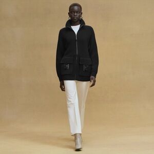 Hermes Black Zip Up Zipper Wool Cardigan Sweater Jacket